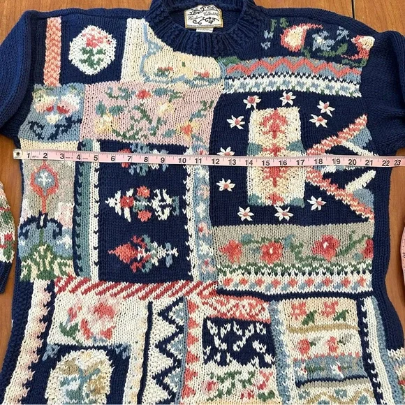 Heirloom Collectibles Vintage Patchwork Knit Sweater Cottagecore Sz Medium Ramie - Picture 3 of 9